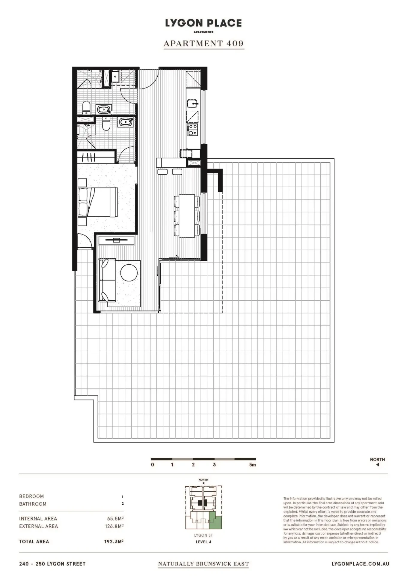 Floor plan for apartment 409 at Lygon Place, Brunswick East
